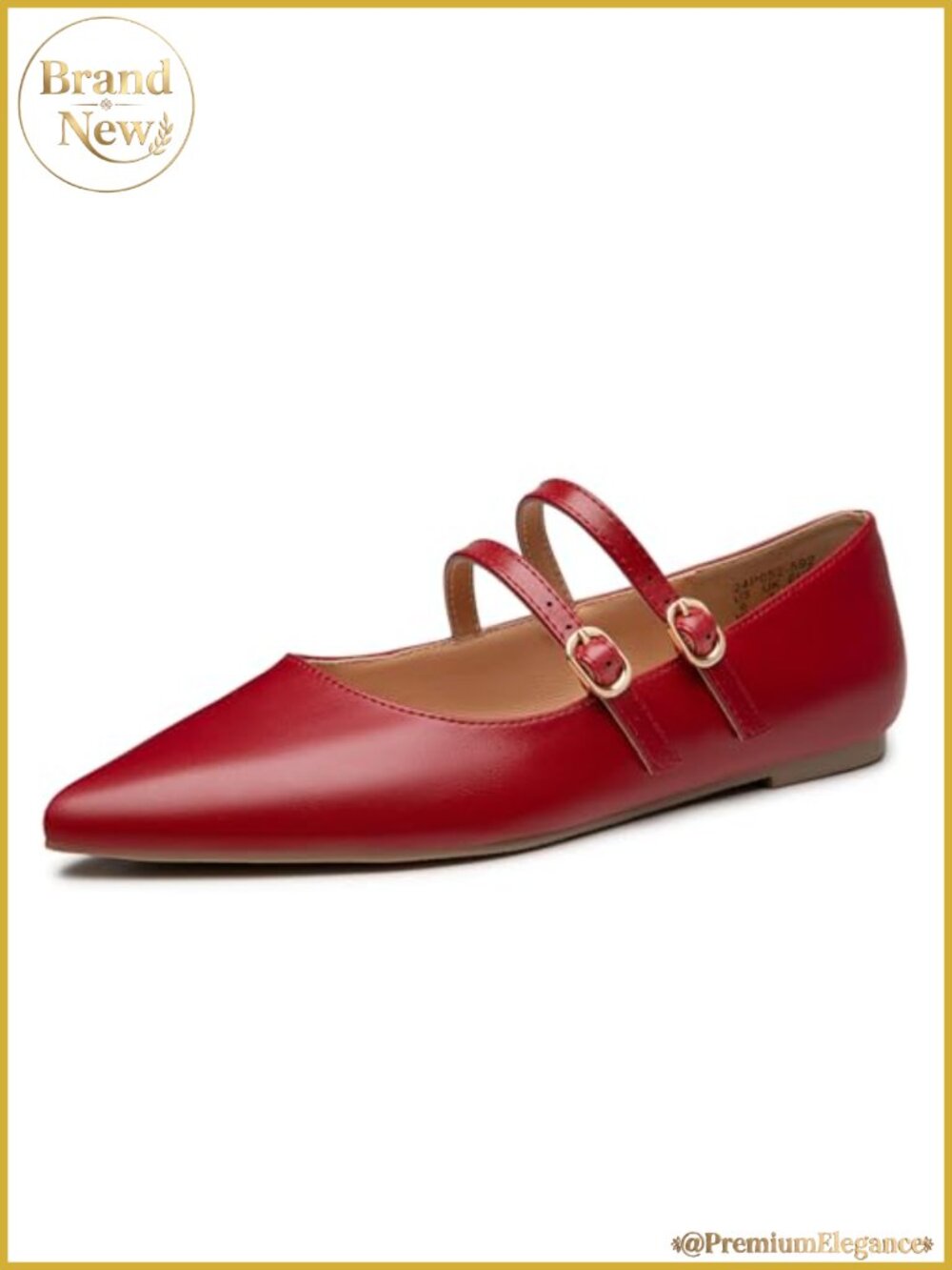 Mary Jane Flats Closed Pointed Toe PU Leather Adjustable Strap Slip On